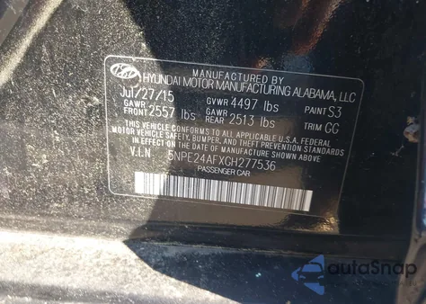 2016 Hyundai Sonata Se from USA, damaged, VIN 5NPE24AFXGH277536